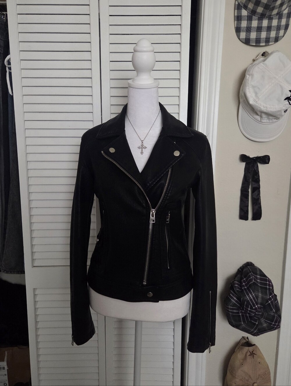 Topshop Black Leather Jacket with Asymmetrical Zip